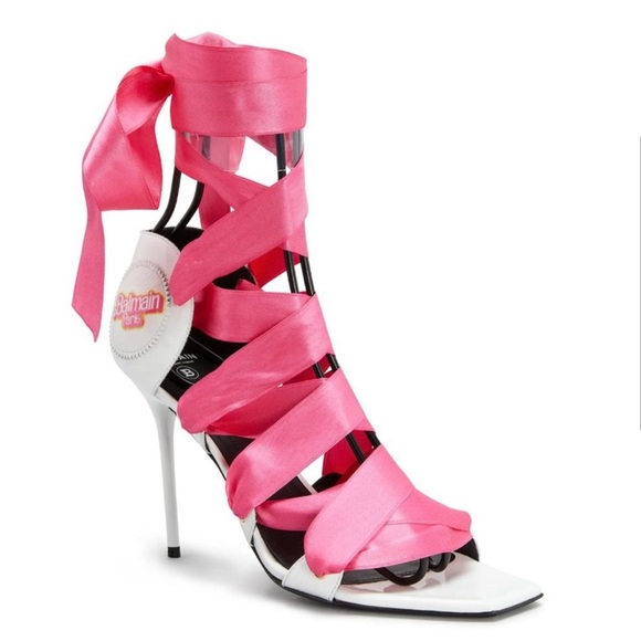 NWT RARE Balmain Exclusive Barbie Collection Patent Leather Lace Up Heels, 38 - Picture 2 of 13